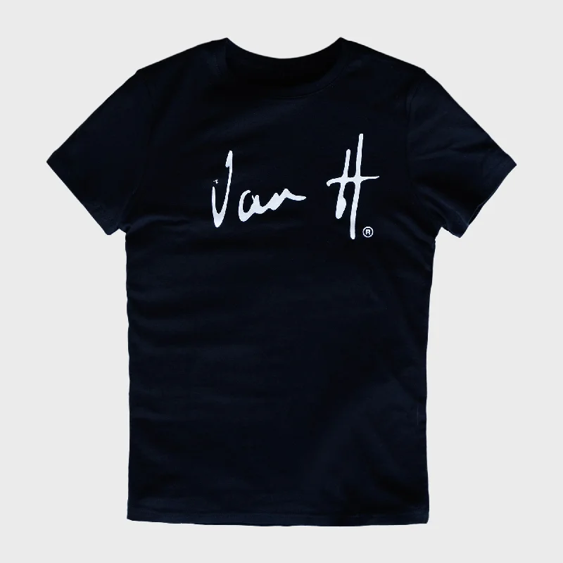 Black T-shirt with white logo