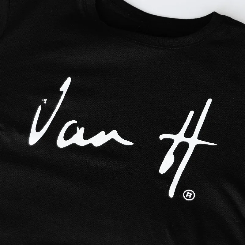 Black T-shirt with white logo