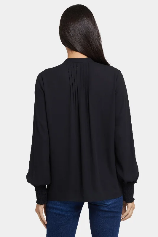 Pleated Peasant Blouse - Black