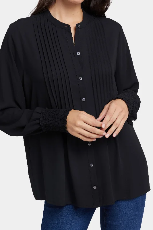 Pleated Peasant Blouse - Black