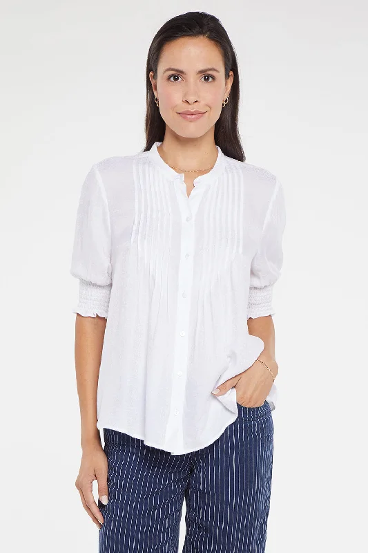 Pleated Short Sleeved Blouse - Optic White