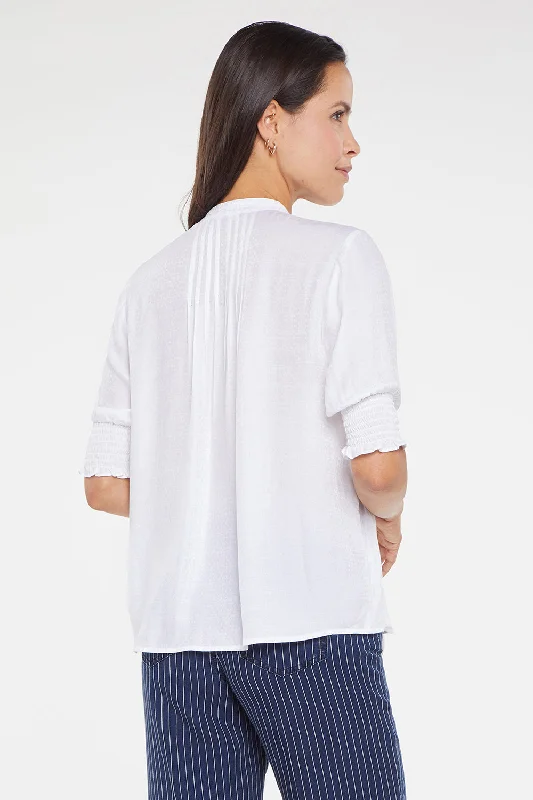 Pleated Short Sleeved Blouse - Optic White