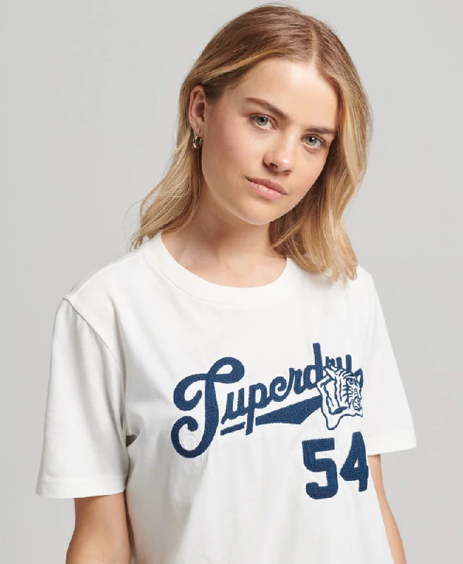 Vintage Script Style College T Shirt | Chalk White