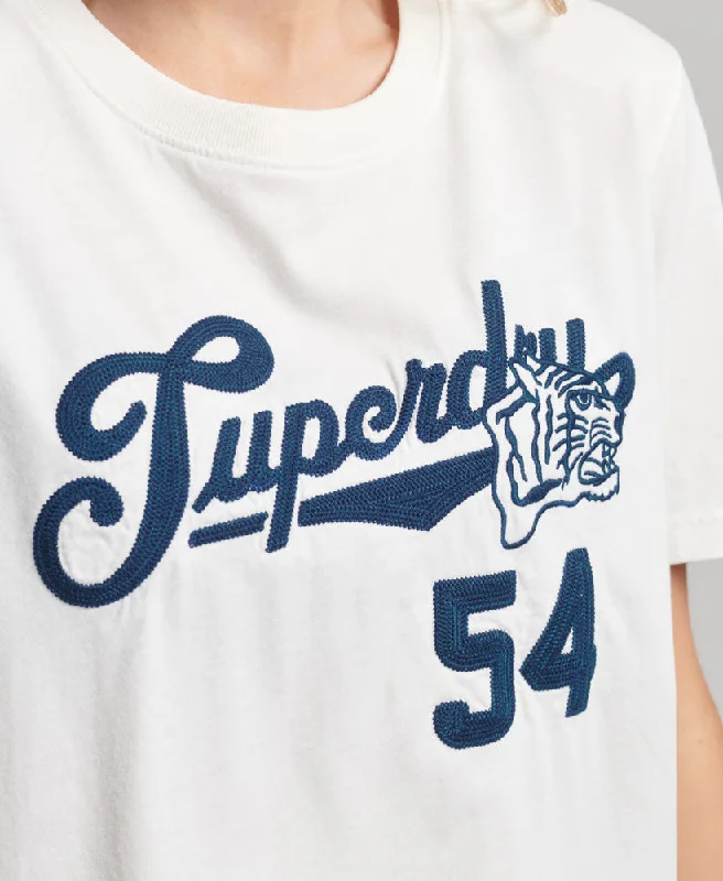 Vintage Script Style College T Shirt | Chalk White