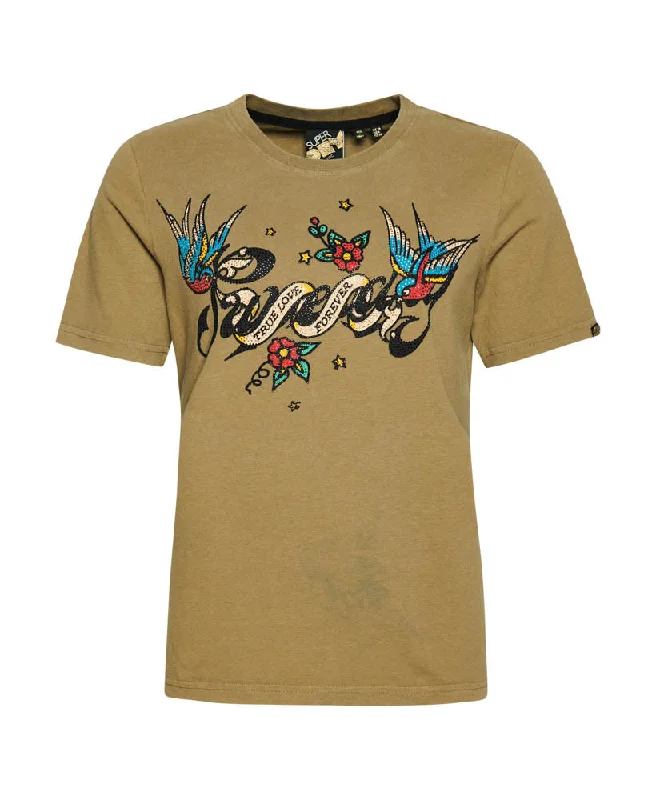 Tattoo Script Graphic T-Shirt | Moss Khaki