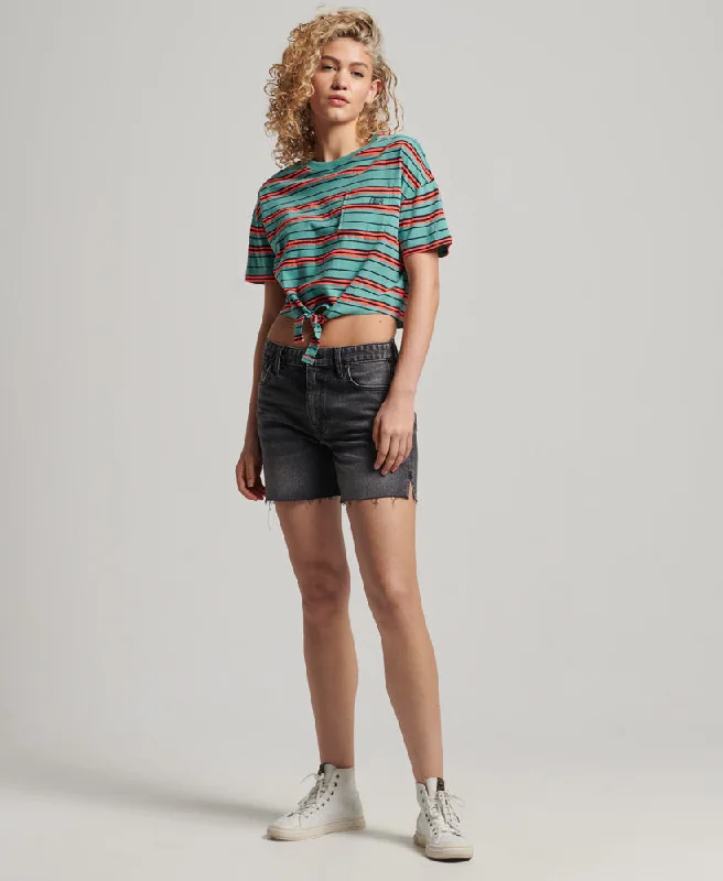 Vintage Boxy Tie Front T Shirt | Beryl Green Stripe