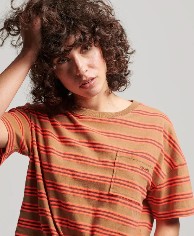 Vintage Boxy Tie Front T Shirt | Denim Co Tobacco Brown Stripe