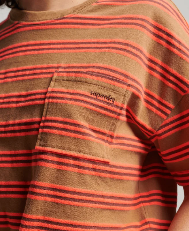 Vintage Boxy Tie Front T Shirt | Denim Co Tobacco Brown Stripe