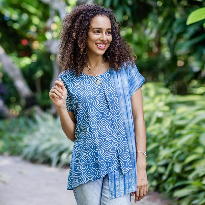 Asymmetric Ocean Asymmetric Tie-Dye Cotton Blouse