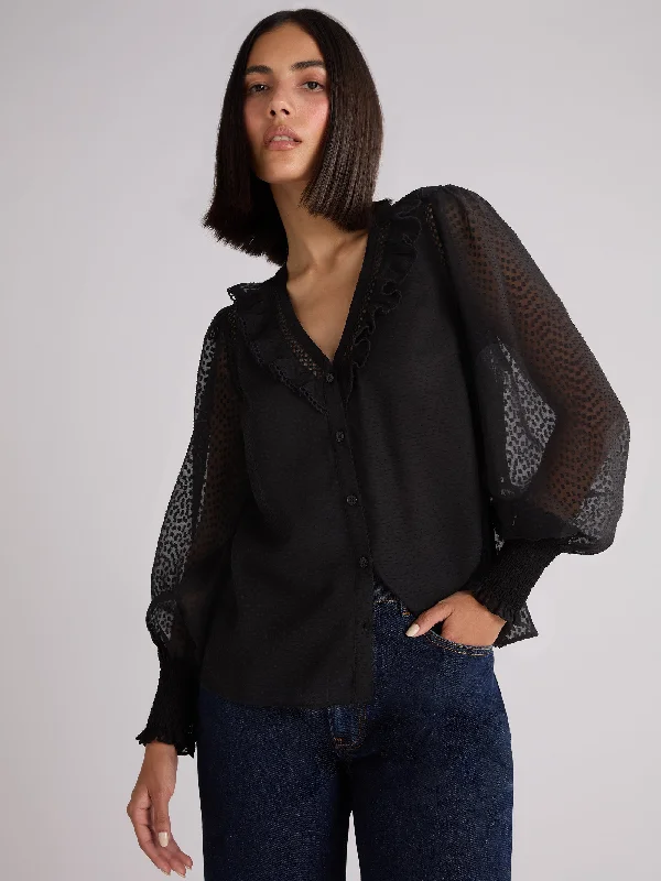 Black Dobby Trim Insert Blouse