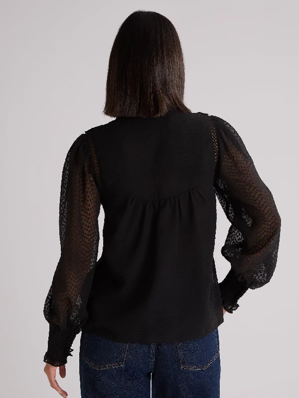 Black Dobby Trim Insert Blouse