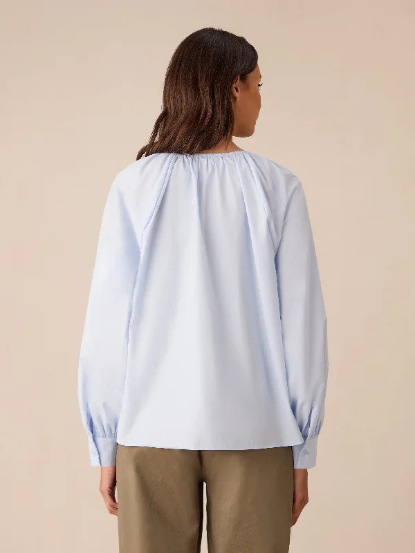 Blue Cotton Gathered Blouse