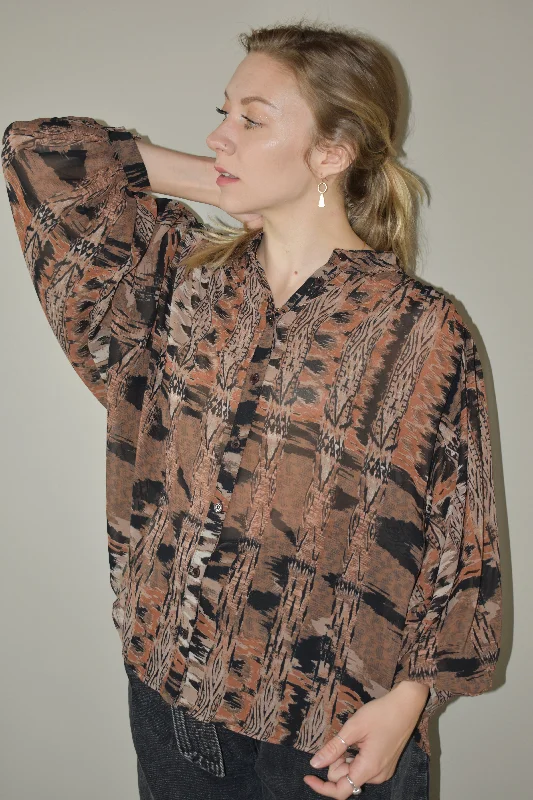 ethnic print batwing blouse