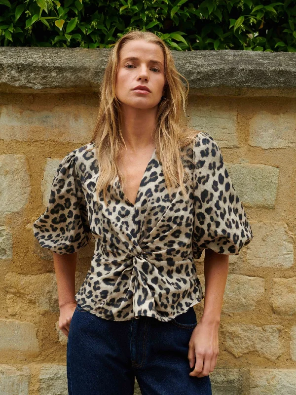 Leopard Print Twist Front Blouse