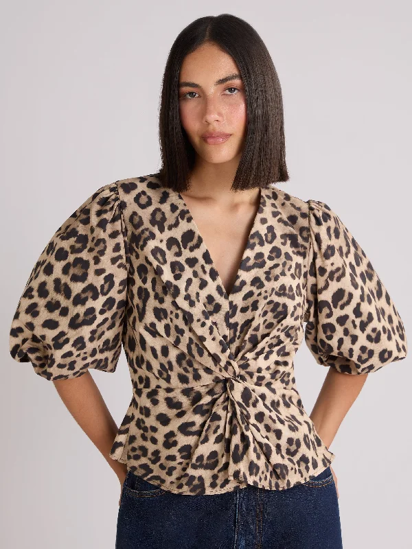 Leopard Print Twist Front Blouse