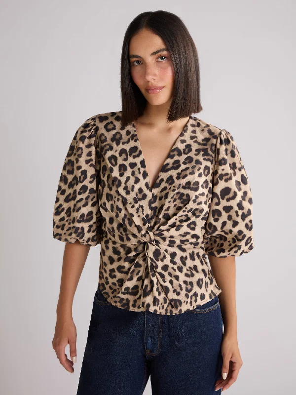 Leopard Print Twist Front Blouse