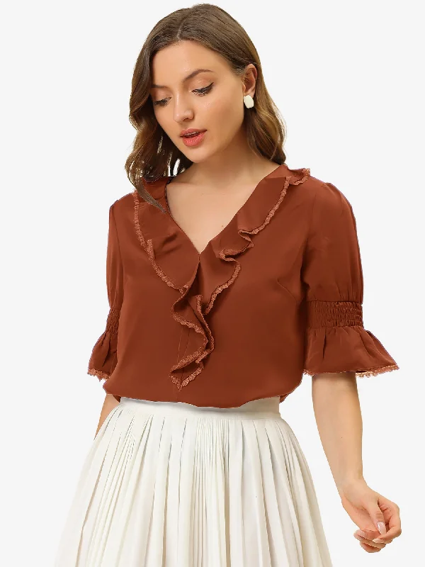 Ruffle Summer Casual Chiffon Peasant Blouse