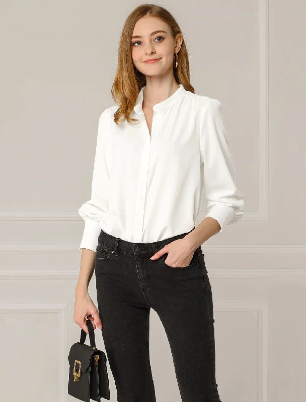 Mandarin Collar Long Sleeve Button Down Office Shirt