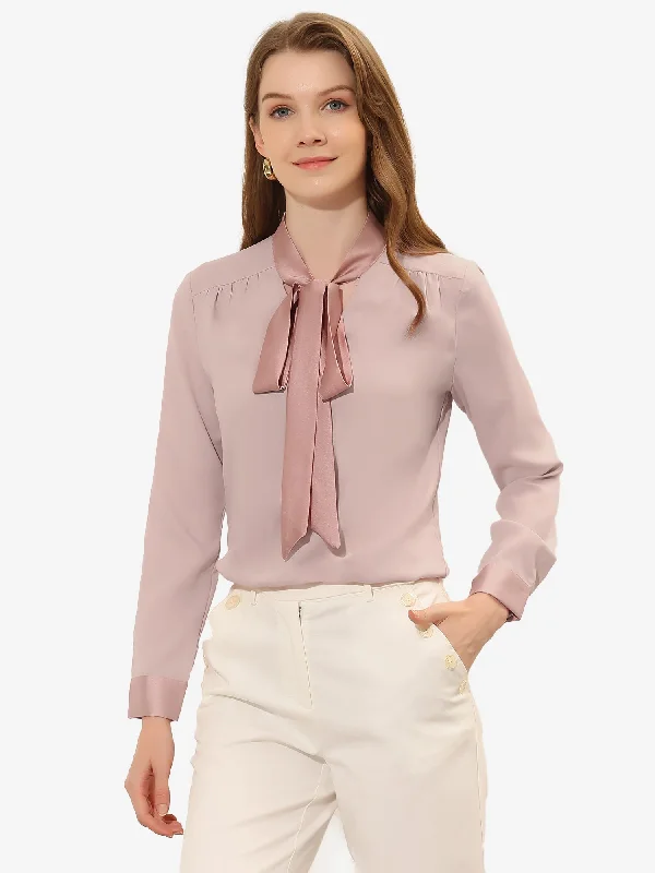 Work Top Bow Tie Neck Elegant Long Sleeve Office Shirt