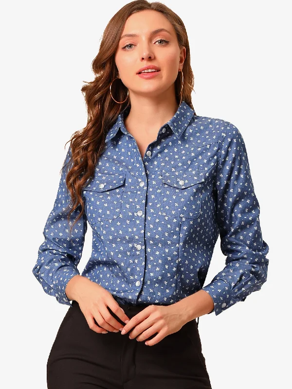 Button Down Long Sleeve Point Collar Chambray Poplin Shirt