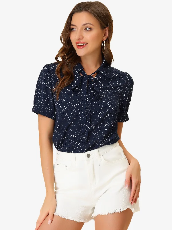 Retro Dots Bow Tie Peter Pan Collar Chiffon Blouse