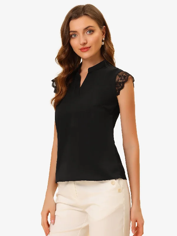 Work Top Office Lace Cap Sleeve Basic Shirt Blouse