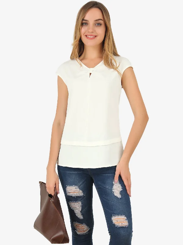 Twist V Neckline Cap Sleeve Blouse Casual Work Top Shirt