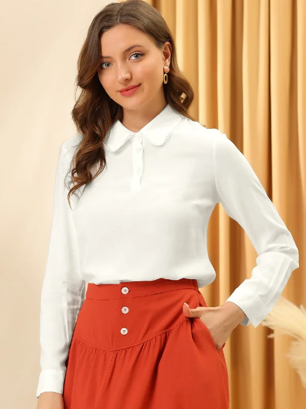 Peter Pan Collar Top Elegant Button Blouse Work Shirt