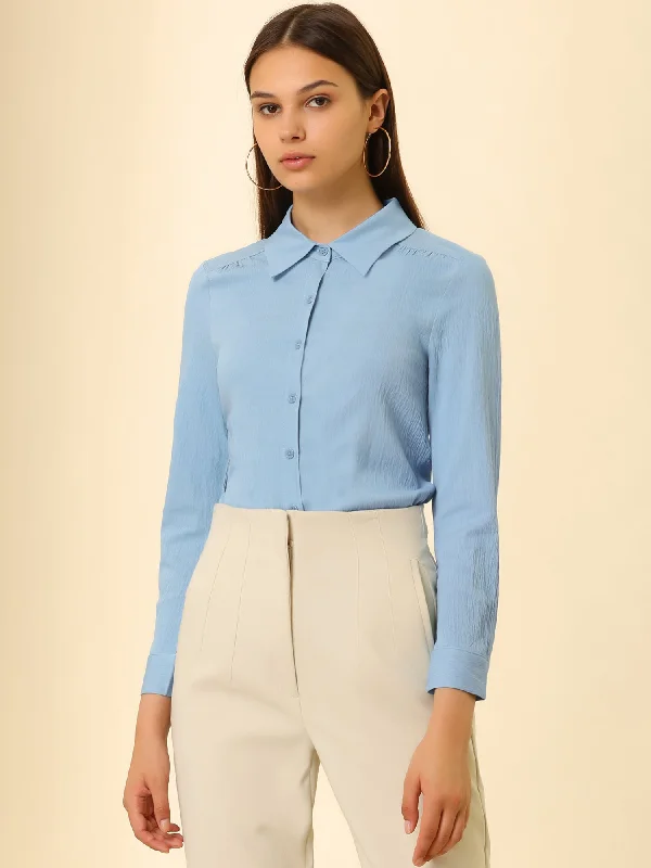 Long Sleeve Collared Work Office Career Blouse Button up Shirt