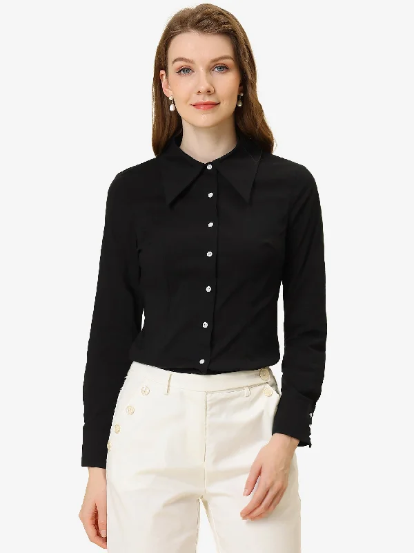 Work Office Button Down Shirt Point Collar Long Sleeve Top