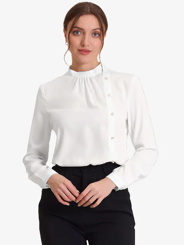 Office Shirt Elegant Stand Collar Long Sleeve Vintage Blouse