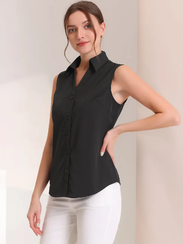 Sleeveless Shirt Single Breasted Casual Button Down Blouse