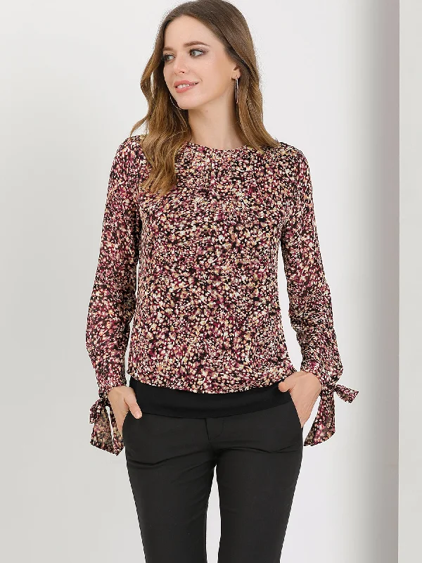 Bohemian Floral Self Tie Long Sleeve Vintage Blouse Top