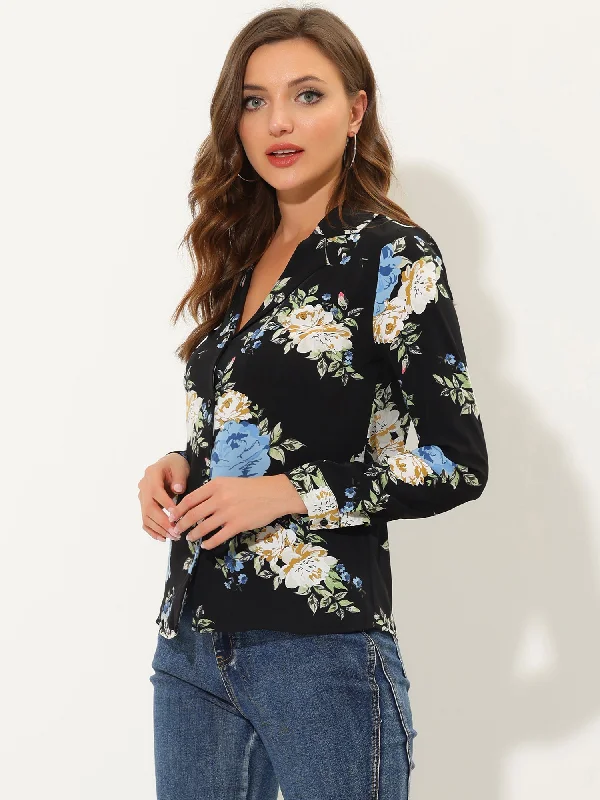 Floral Shirt Vintage Camp Collar Button Down Blouse