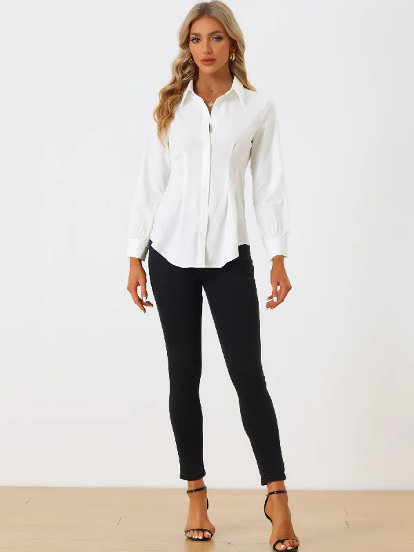 Office Belt Cinched Waist Long Sleeve Button Up Shirt