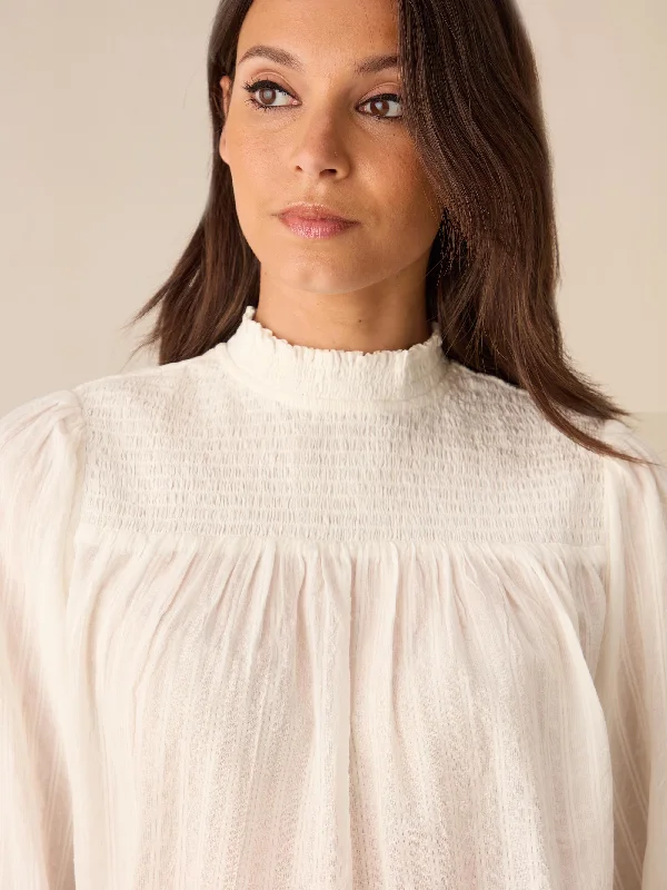 Shirred Neck Ivory Blouse