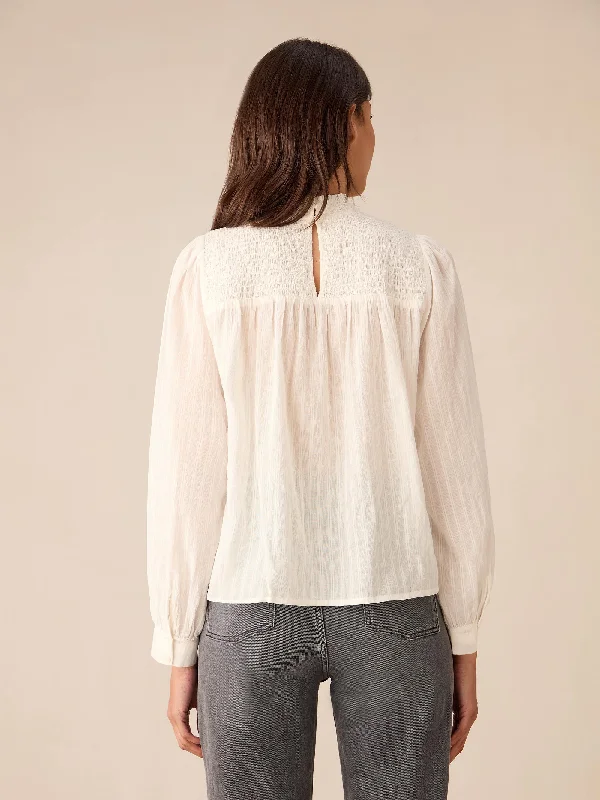 Shirred Neck Ivory Blouse