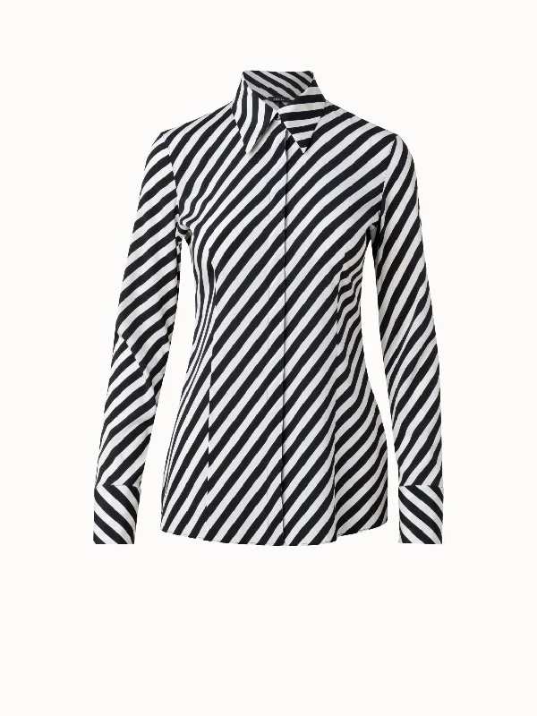 Silk Crêpe Blouse with Diagonal Stripes