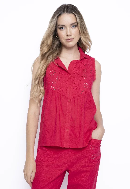 Sleeveless Eyelet Yoke Blouse