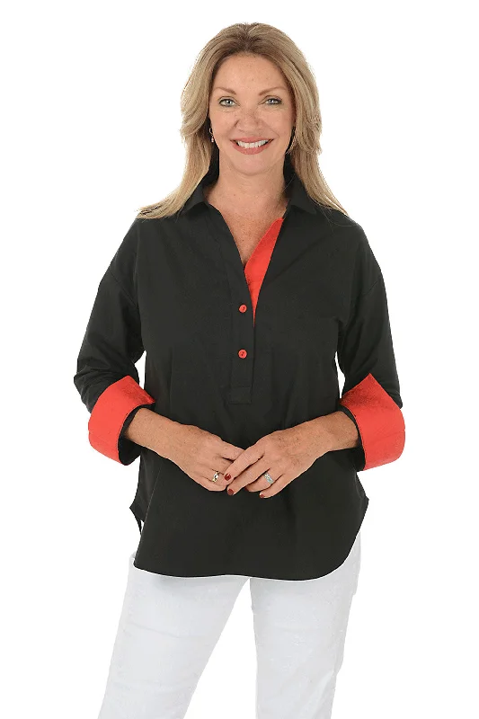 Hot Sun Contrasting Double Button Blouse