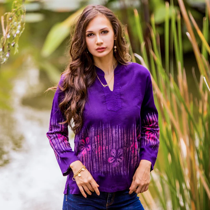 Violet Frangipani Cotton Batik Blouse