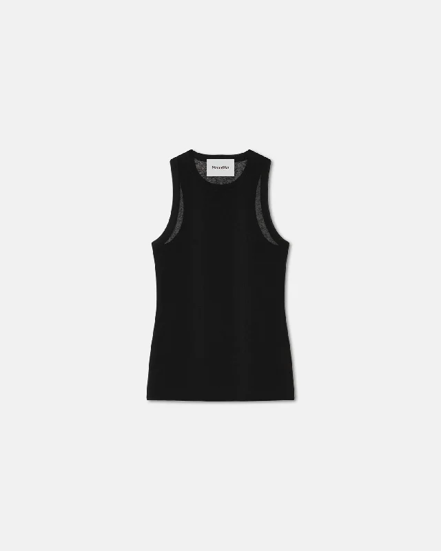 Anneke - Mesh-Jersey Tank Top - Black