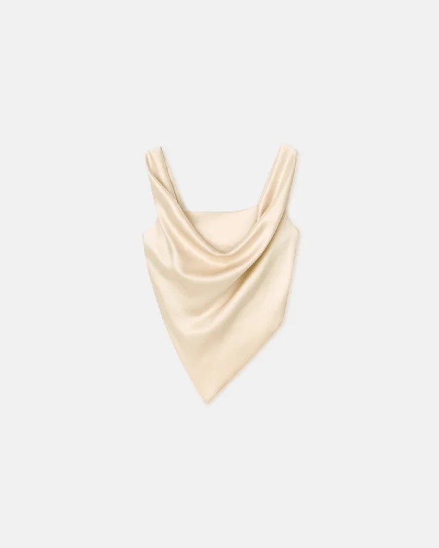 Petra - Sleeveless Draped Slip Satin Top - Creme