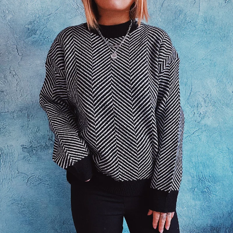 2022 Autumn And Winter New Commuter OL Slim-Fit Diagonal Striped Round Neck Long Sleeve Knitted Sweater Pullover