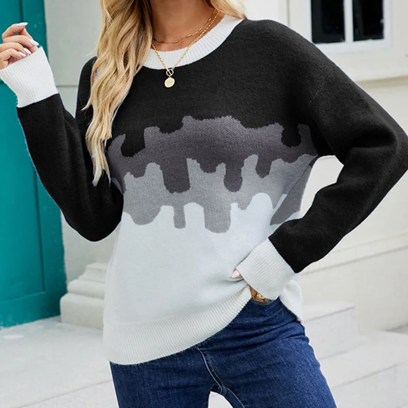 2022 Autumn And Winter New Women's Knitwear Loose Pullover Gradient Color Sweater For Women