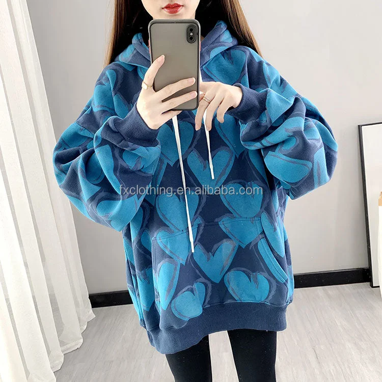 2022 New Fashion Women's Thickened Fleece Long Sleeve Love Casual Pullover Hoodie