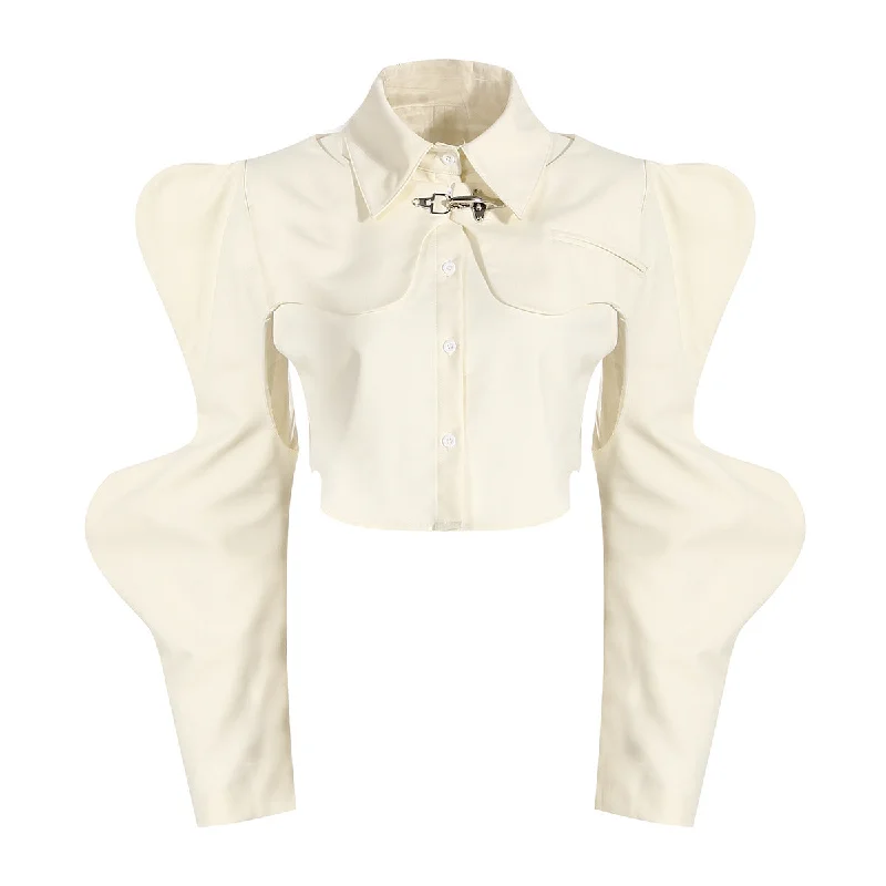 2022 spring ladies blouse  long sleeve irregular two pieces short blouse for ladies