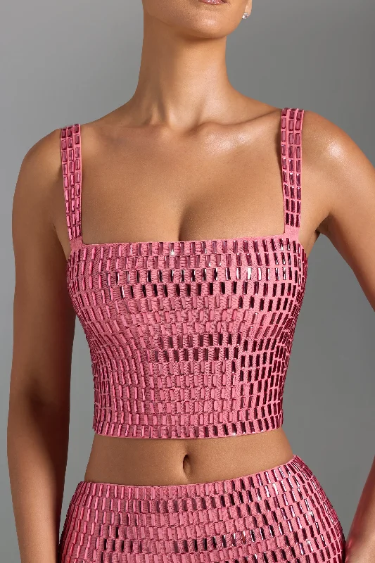 Embellished Square-Neck Top in Watermelon