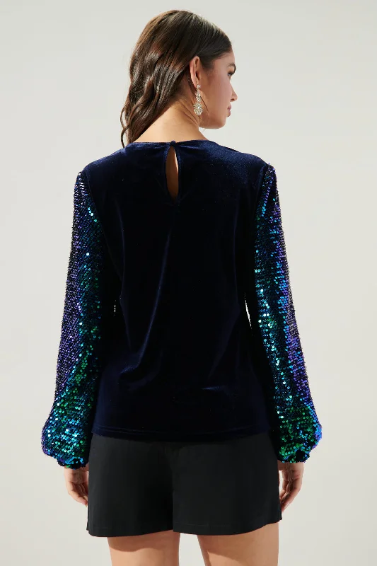 Alana Sequin Sleeve Velvet Top