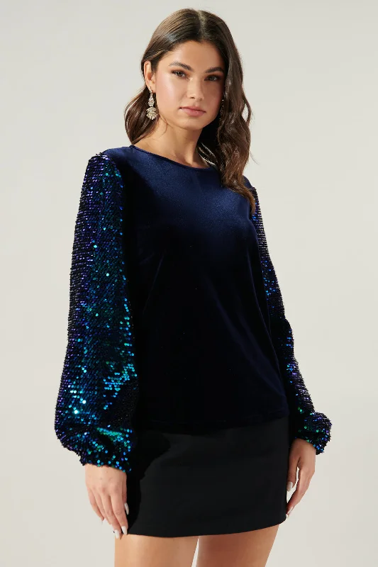 Alana Sequin Sleeve Velvet Top